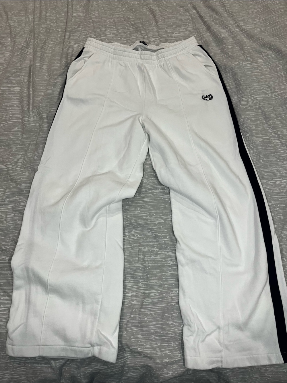 White Track Pants with Black Side Stripe